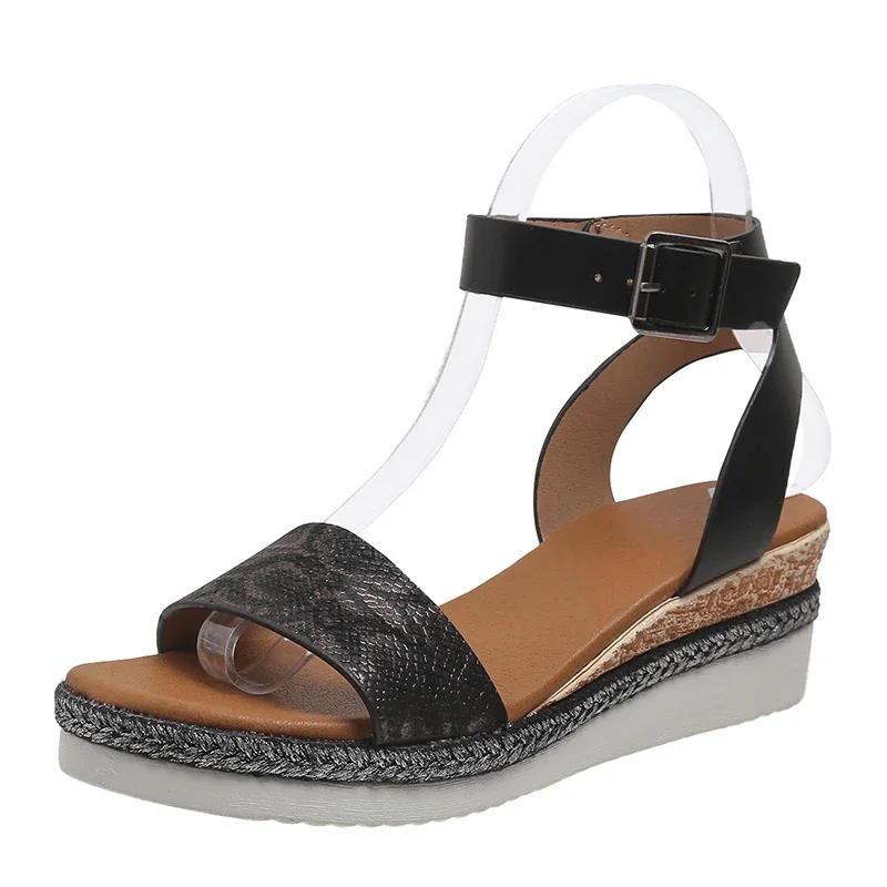 Sandalias con hebilla y correa para mujer, zapatos informales con punta abierta, talla grande, gran oferta, verano, 2024