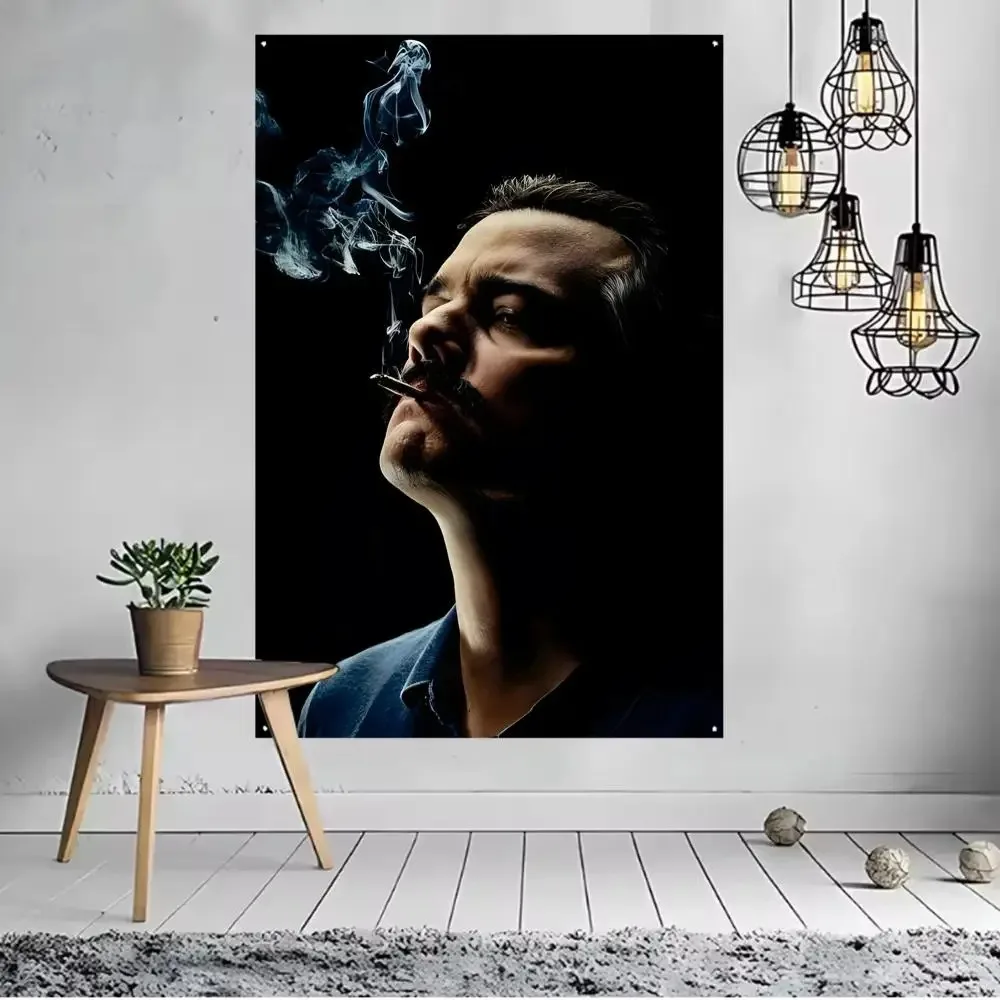 Pablo Escobar Flags Flags for indoor decoration with no edging and four corner rings for easy hanging