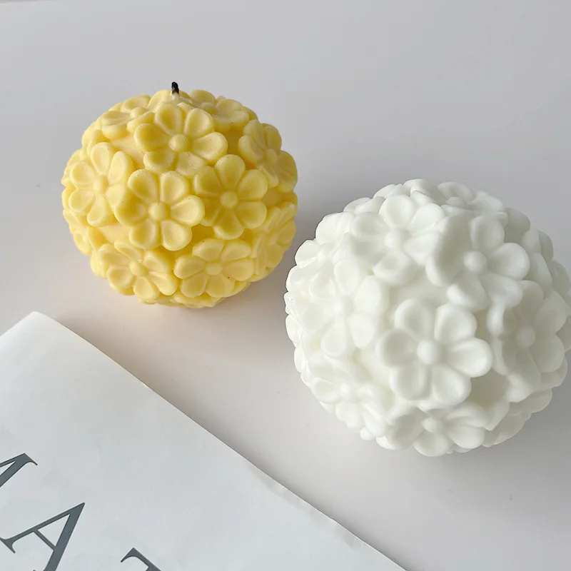 Chrysanthemum Ball Candle Mold DIY Flower Ball Aromatherapy Plaster Diffuser Stone Hand Companion Gift Silicone Molds