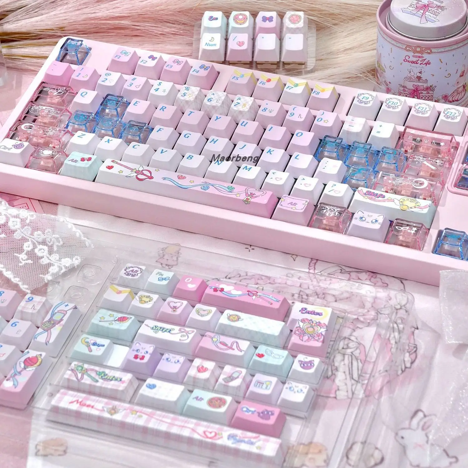 Ailice Key Cap MAO Cat Keycaps 142 Keys Customized Cute Keycaps PBT Dye-sub Mechanical Keyboard Made68 Mad68 Wooting 60