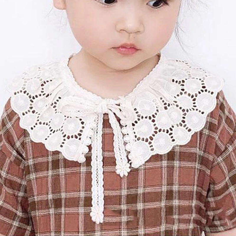 Kids Girls Embroidery Detachable Lace Collar Children All-match Hollow Out False Collar Sweater Shirt Decorative Mini Cape