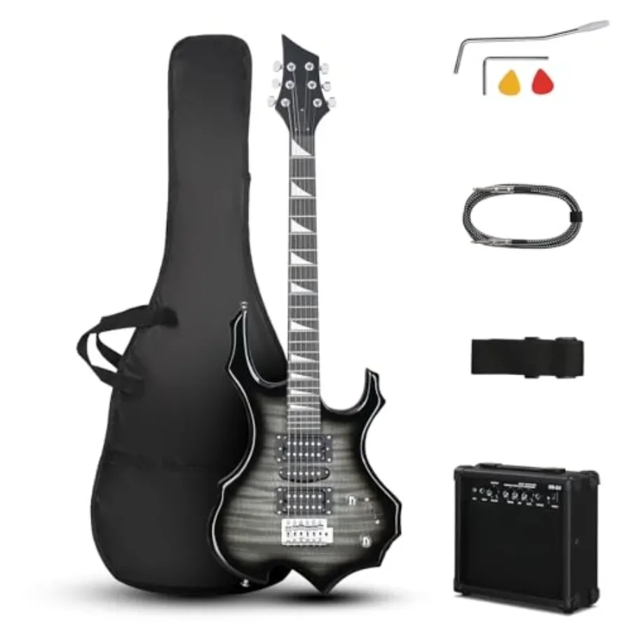 

Beginner electric guitar kit for practice and performance: 39-inch HSH pickup, rosewood fingerboard, tiger black finish, includ