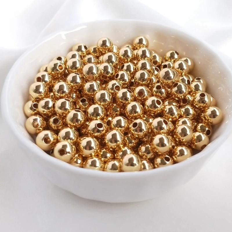 

10-100pcs 14K Gold Plated Brass Smooth Round Beads Metal Spacer Beads For DIY Layered Bracelet Necklace Jewellery Crafts Making