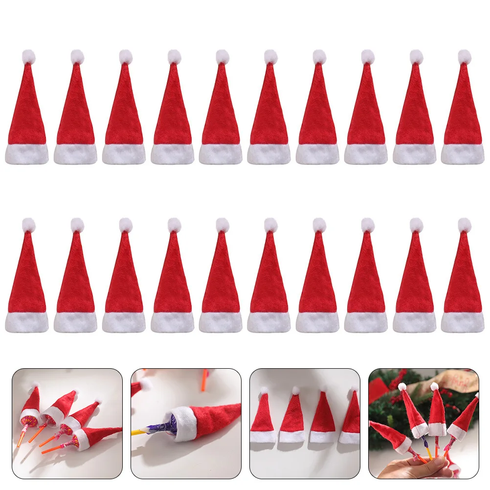 

20Pcs Christmas Mini Santa Hats Lollipop Candy Cover Cap for Holiday Party Decoration Xmas Ornament Craft Project Use