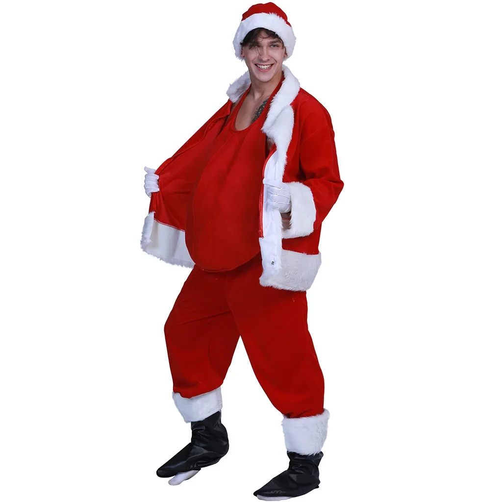 Christmas Santa Claus Cosplay Fake Belly Red White Adult Pregnancy Cosplay Accessories Women Men Atmosphere Props 2024