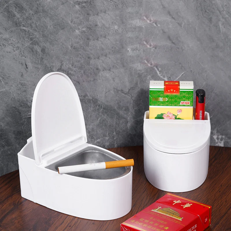Asbak Toilet Kreatif yang Dipasang di Dinding Berbentuk Toilet dengan Tutup Asbak Alat Merokok untuk Rumah Kantor Kotak Dekorasi Kamar Mandi Asbak