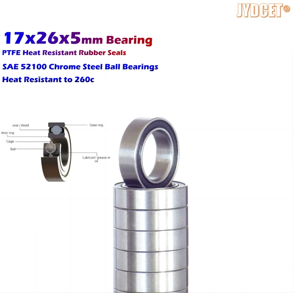 6803-2RS 17x26x5mm Bearings - Rubber Seals - Precision High Speed Bearing for Scooters Elevators Skateboards RC Car Boat Plane