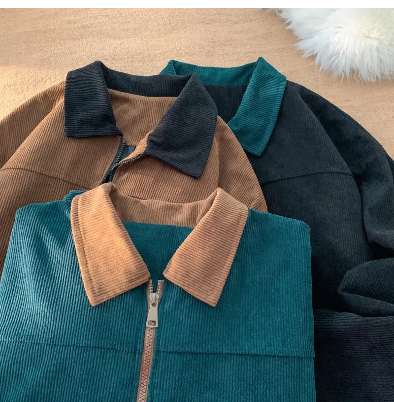 2026 Autumn Corduroy Cargo Jacket For Men Windbreakers Zipper Coats Loose Cargo Outwear Casual Jacket Mens Clothes