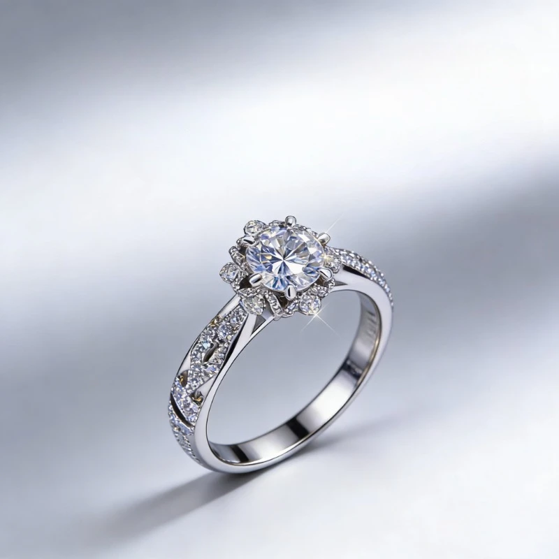 Hollowed-out Flower-shaped Star-shaped Imitation 1-carat Zirconia Ring, European-style Setting with Morganite, Engagement Ring