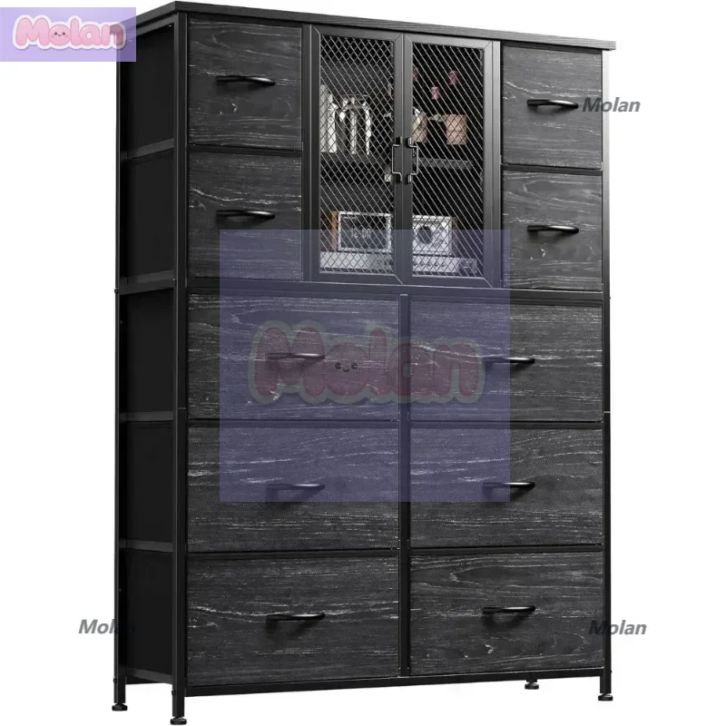 

Dresser for Bedroom with Mesh Door Tall Dressers & Chests of Drawers with 10 Fabric Drawer Morden Dresser Organizer,Metal Frame
