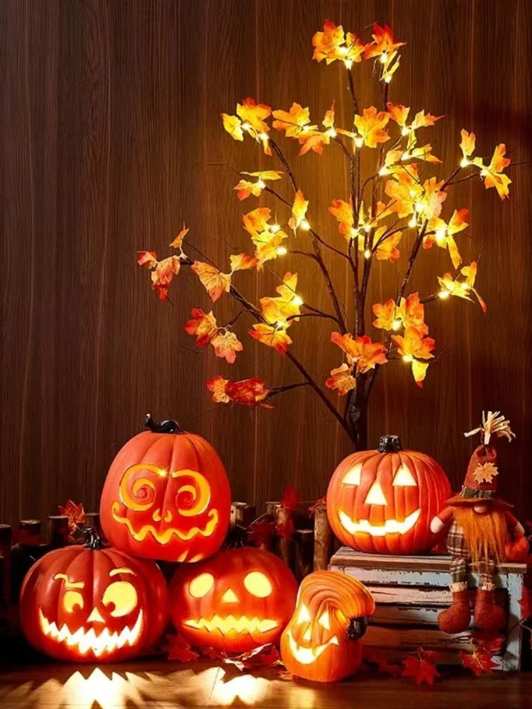 Ornamenti di zucca luminosi vuoti, lanterne di zucca di Halloween, oggetti di scena per la decorazione di Scene all'aperto di fascia alta, lanterne natalizie