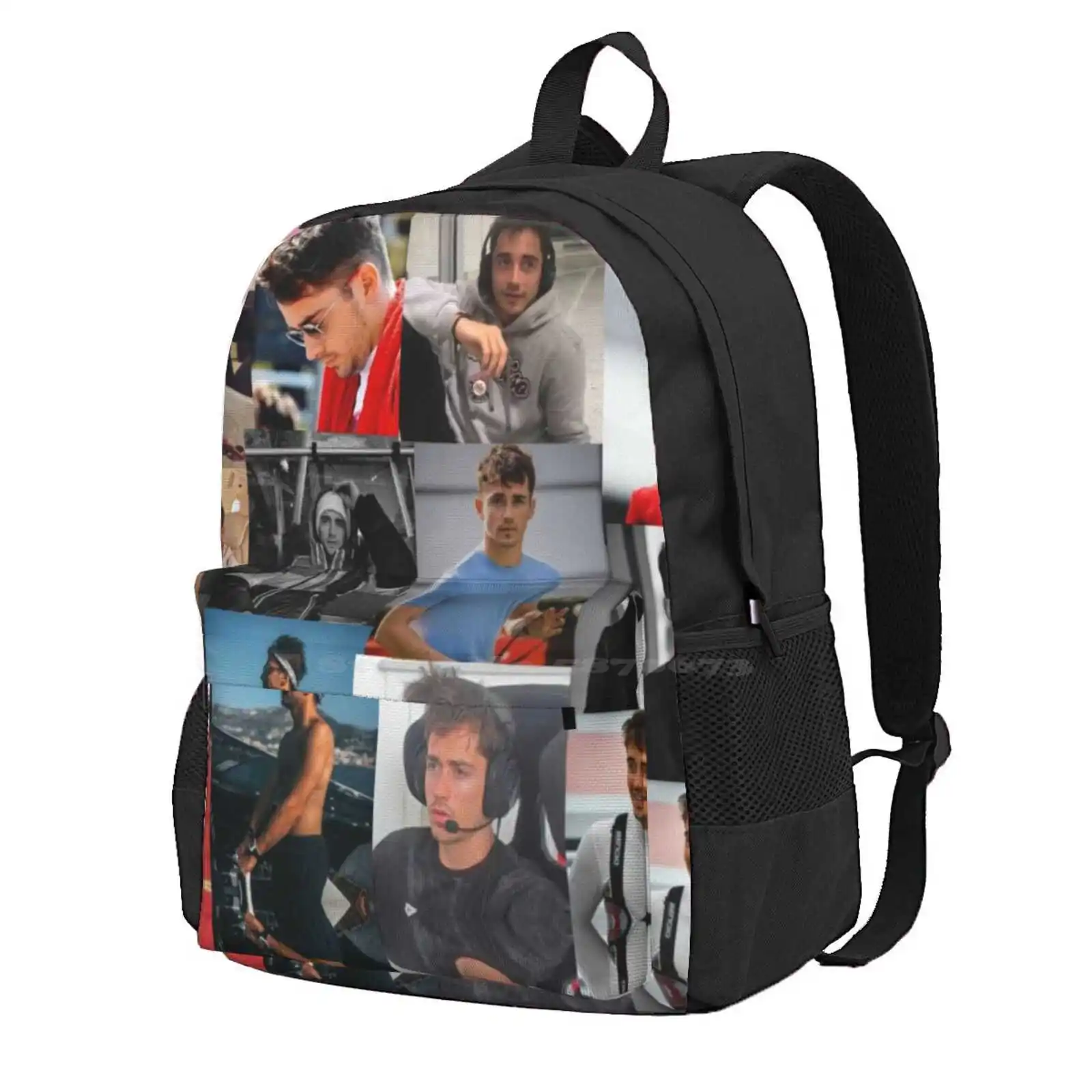 Charles Leclerc Picture Collage Hot Sale Schoolbag Backpack Fashion Bags Tifosi Charles Leclerc Fan Art Funny Cute Races Racing