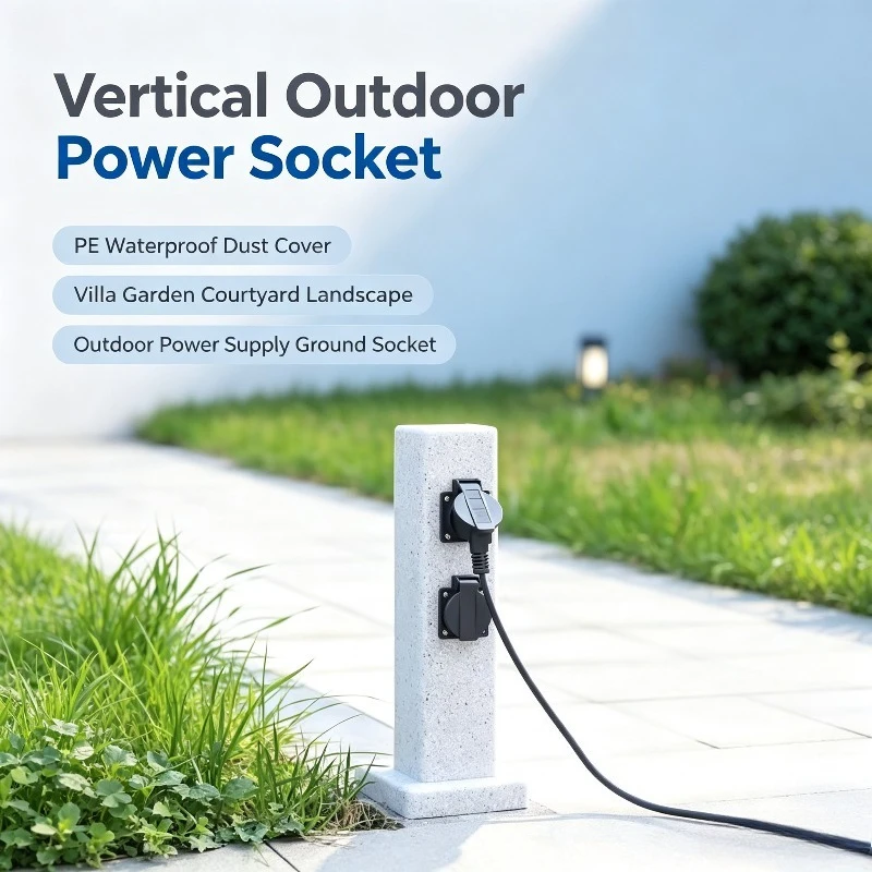 Vertical Outdoor Power Socket, PE Waterproof Ground Socket with Dust Cover for Villa Garden, Courtyard Landscape