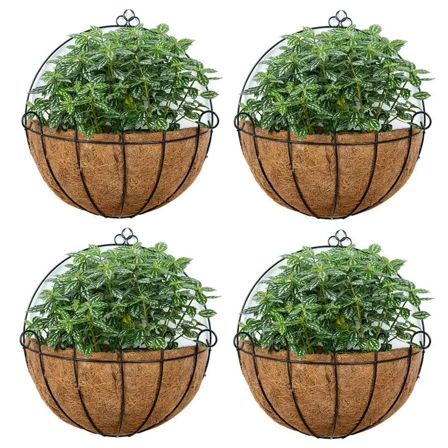

4 Pcs 14 Inch Hanging Planters for Indoor Wall Planter Pots with Coconut Liners Wire Large Garden Artificial Faux Flowers Basket