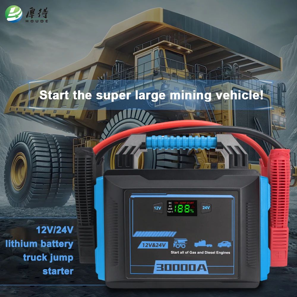 For 12V/24V Lithium Jump Starter 30000A Peak  Heavy Duty Li-Polymer 12/24V Power Pack 12/24V 48,000mAh for Rescue Car Semi Truck