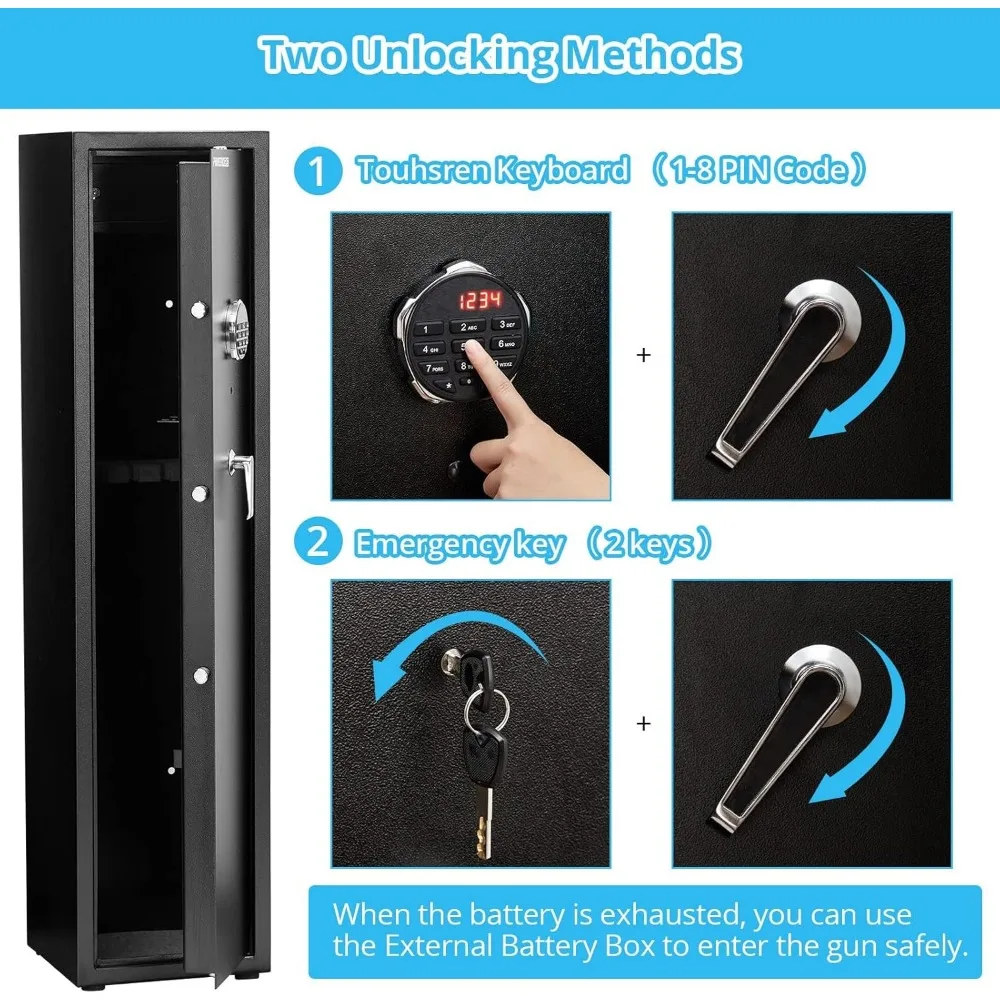 5-6 Gun Safe for Rifle, Upgraded Quick Access Large Rifle Gun Security Cabinet, Lock Box for Rifle Shotgun Firearms, Removable