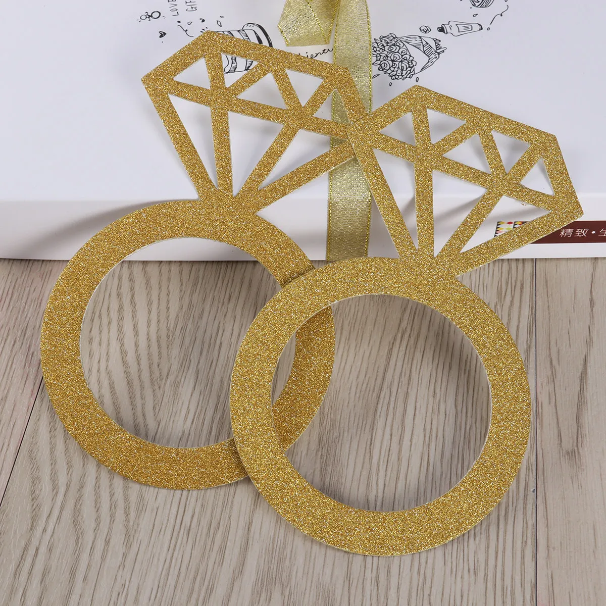 Glitter Wedding Banner Just Married Letter Ring Design Paper Banner Wedding Engagement Proposal Decoration Party Bunting Golden