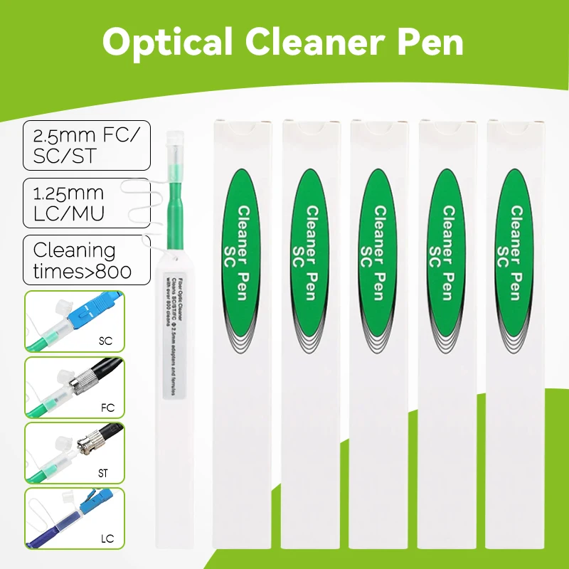 

5PCS 2.5mm 1.25mm LC SC FC ST One Click Optic Fiber Cleaner Pen Connectors Adapters and Ferrules 800 Times Cleaning