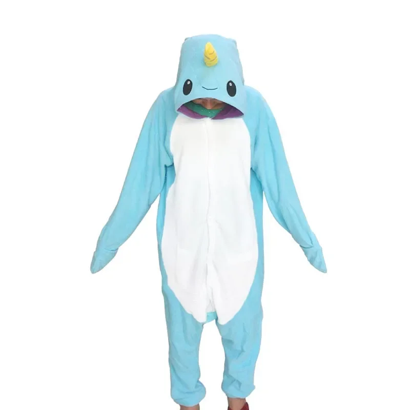 New Adult Animal Light blue Narwhal Cosplay Pajamas Onesie Sleepwear Costume