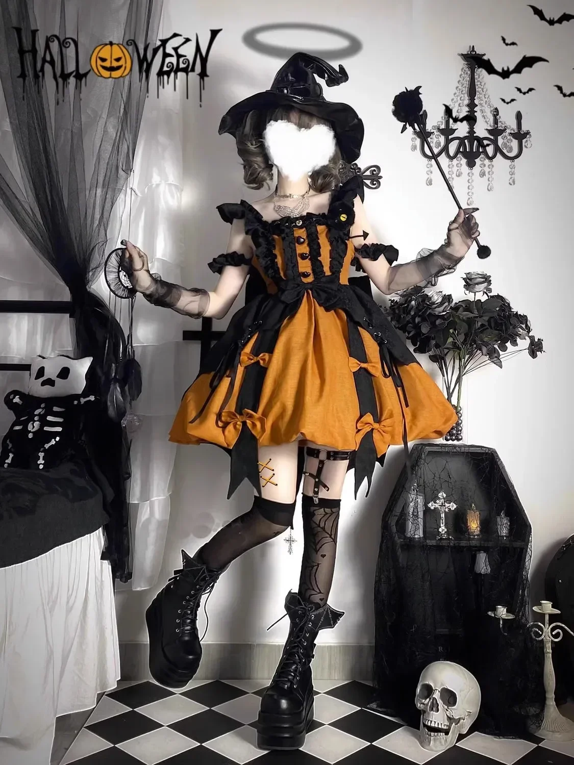 

Coalfell Halloween Pumpkin Dark Witch Lolit Dress JSK Dress Lolita Cute Sweet Princess Dress