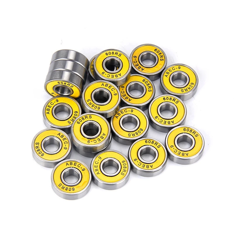 16Pcs 608RS Bearing ABEC9 Skateboard Bearings Chrome Steel Ball for Ongboards Inline Skates 8X22X7mm Yellow