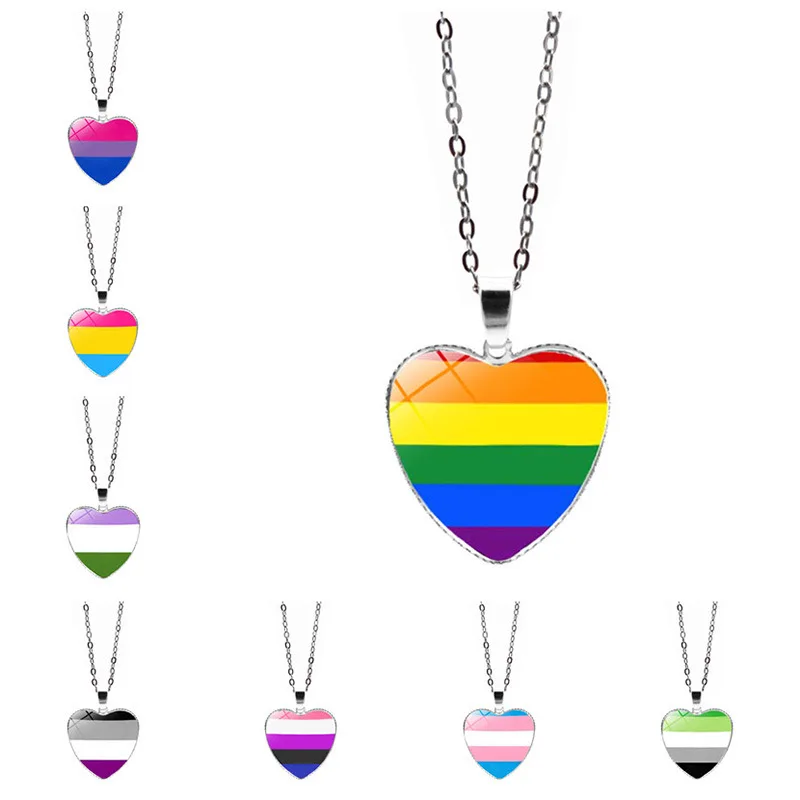 Rainbow Pride Peach Heart Necklace Girl Love Pendant Fashion Classic Gift