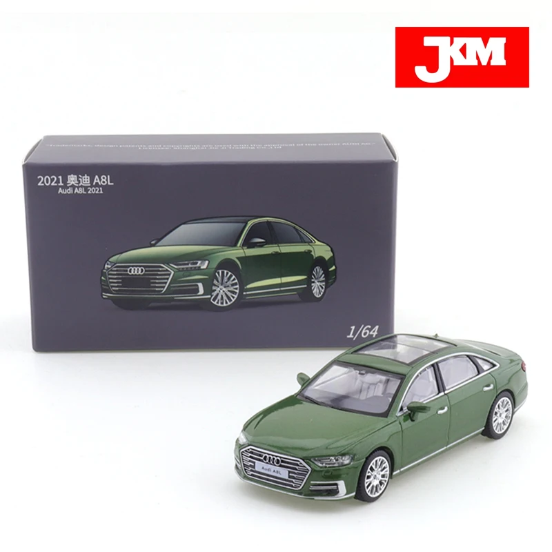 JKM 1/64  Audi A8L 2021 Green Car Alloy Toys Motor Vehicle Diecast Metal Model Kids Xmas Gift Toys for Boys