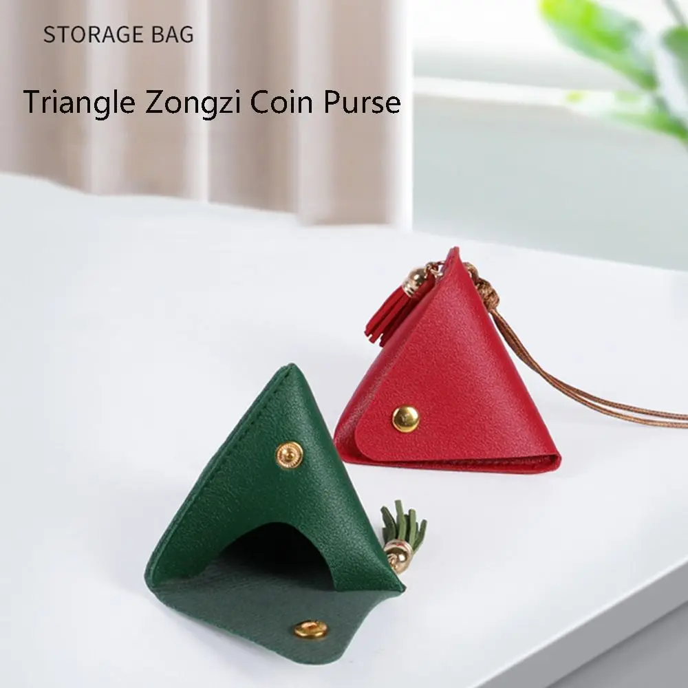 Monedero triangular portátil de cuero PU, Mini bolsa con forma de dragón, Festival Zongzi, billetera pequeña creativa