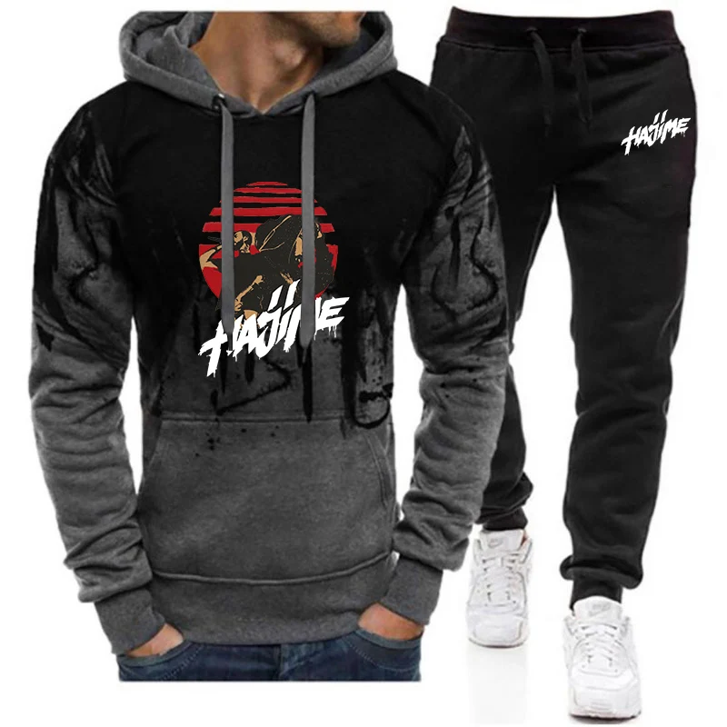 2023 New Men's Hajime Miyagi Andy Printing Fashion Cotton Hoodies Sweatpants Gradient Pullover Leisure Sweatpants 2 Piece Set