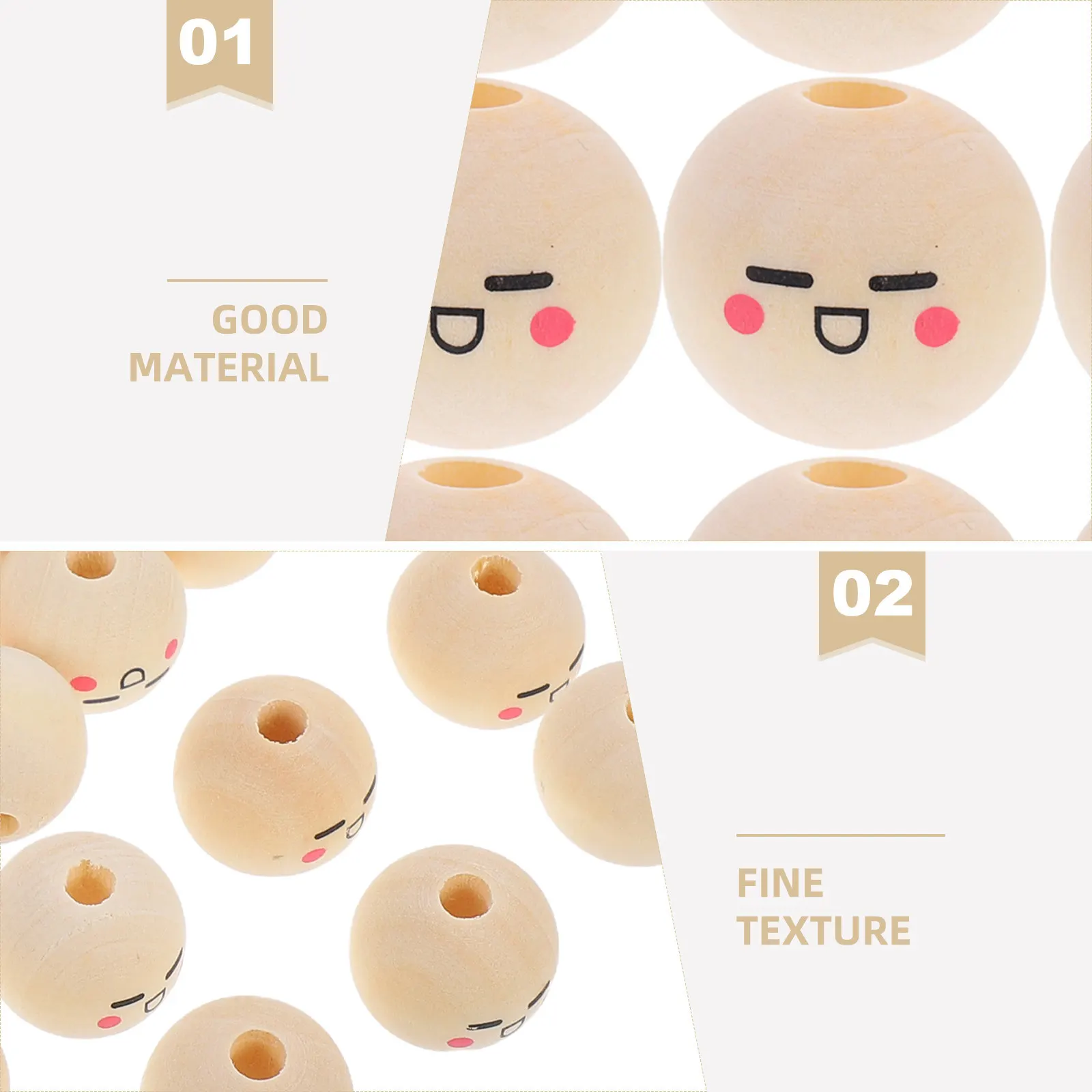 50Pcs Natural Wood Round Beads Smile Face Pattern for Childrens Fine Motor Skills Development DIY Crafts Jewelry Macrame