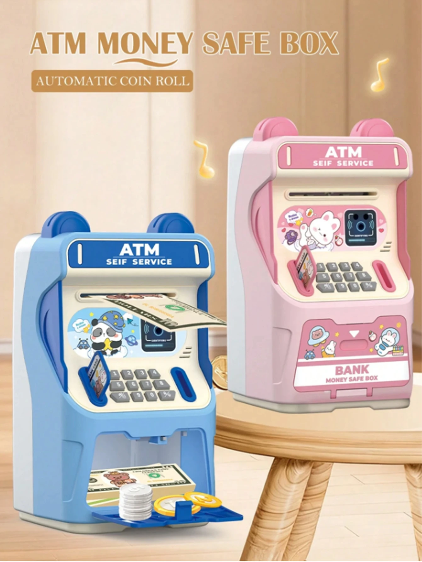Electric Children's Piggy Bank, Large Capacity Savings Box, ATM Auto Money Rolling, Password Unlock,  Gift For Boys And Girls