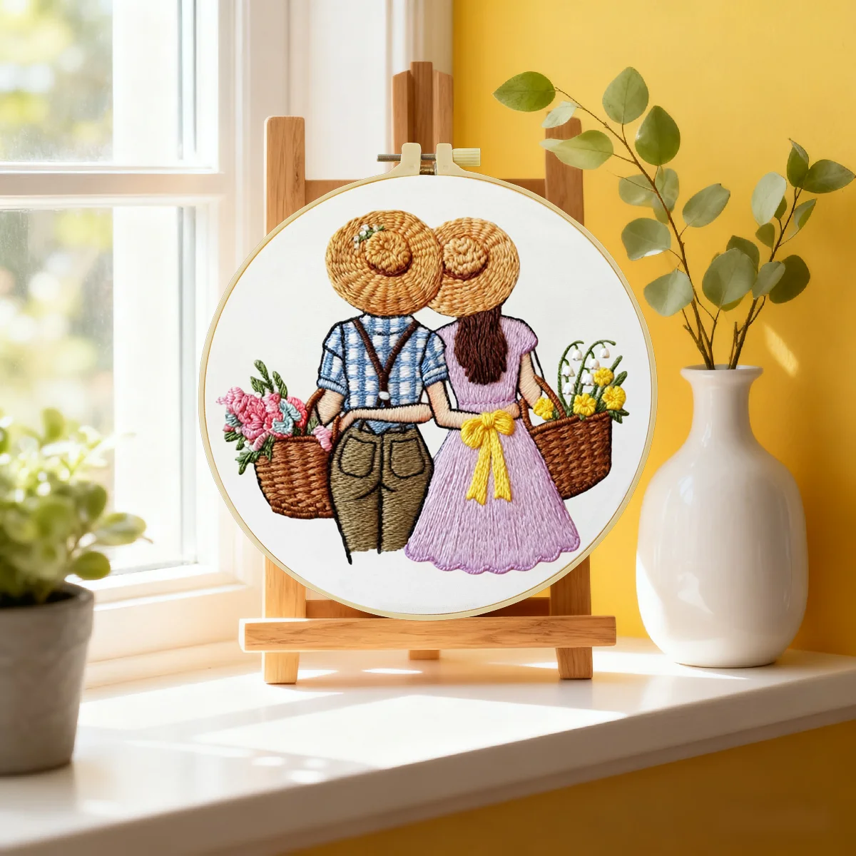 1 Stück 20X20CM/15X15CM 7,87/6,3 Zoll Blumenpflücken Stickerei Starter-Kit DIY-Kit DIY-Stickerei-Set für Anfänger – Detail 2