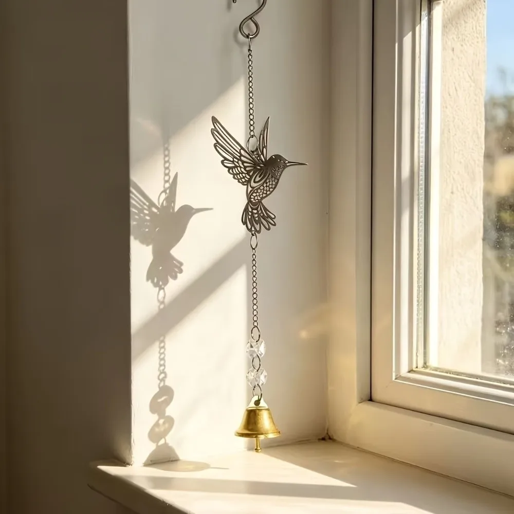 Alloy Hummingbird Metal Wind Chime Animal Shape Retro Bird Suncatcher Hanging Handmade Lucky Bless Crystal Hanging Wind Bell