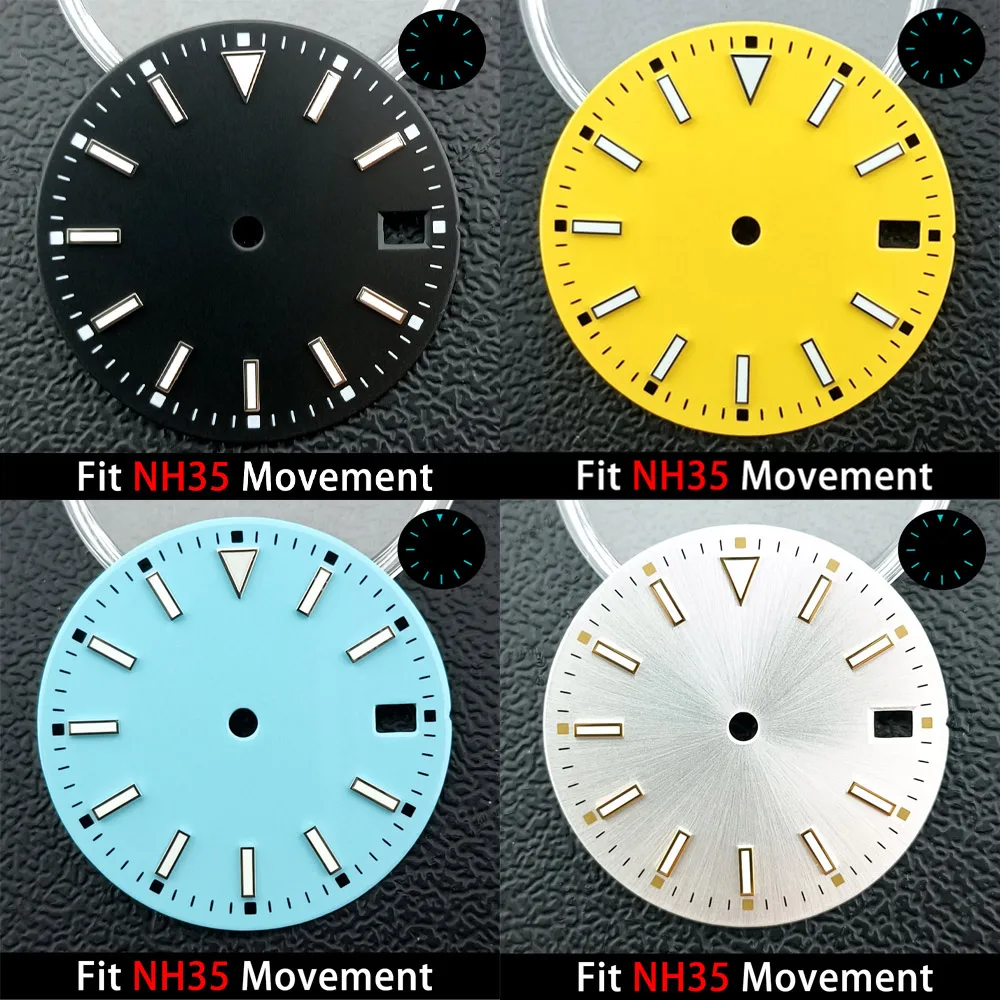 قرص تقويم بقطر 28.5 ملم، تقويم متعدد الألوان، قرص مجاني، أزرق وأخضر BGW9، عقارب مضيئة تناسب حركات NH35/8215/2836