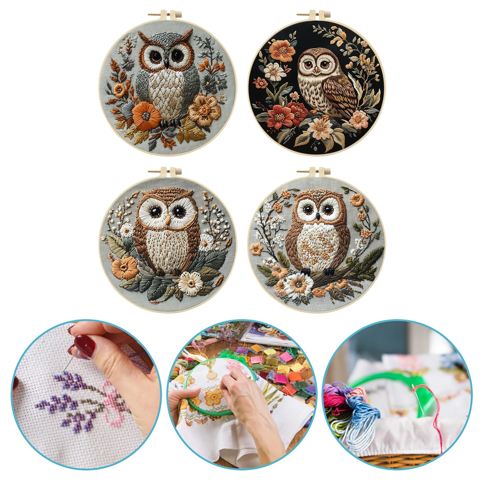

4 Pack Cross Stitch Set with Cute Animal Patterns Cross Stitch Starter Kit with Embroidery Hoop Needles Threads Instruction
