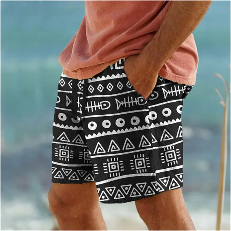 Simple Geometric Patterns Beach Short Fashion Casual Mens 3D Printed Summer Short Pants Trend Streetwear Oversized Swim Trunks