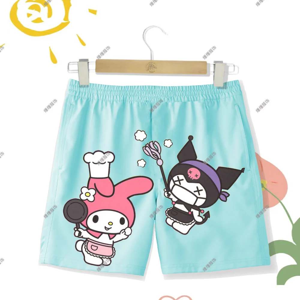 Colorful Children's Clothing Beach Board Shorts Girl's Printed Merlot and Kuromi Soft and Comfortable Kid Swimming Pants 2-14Y