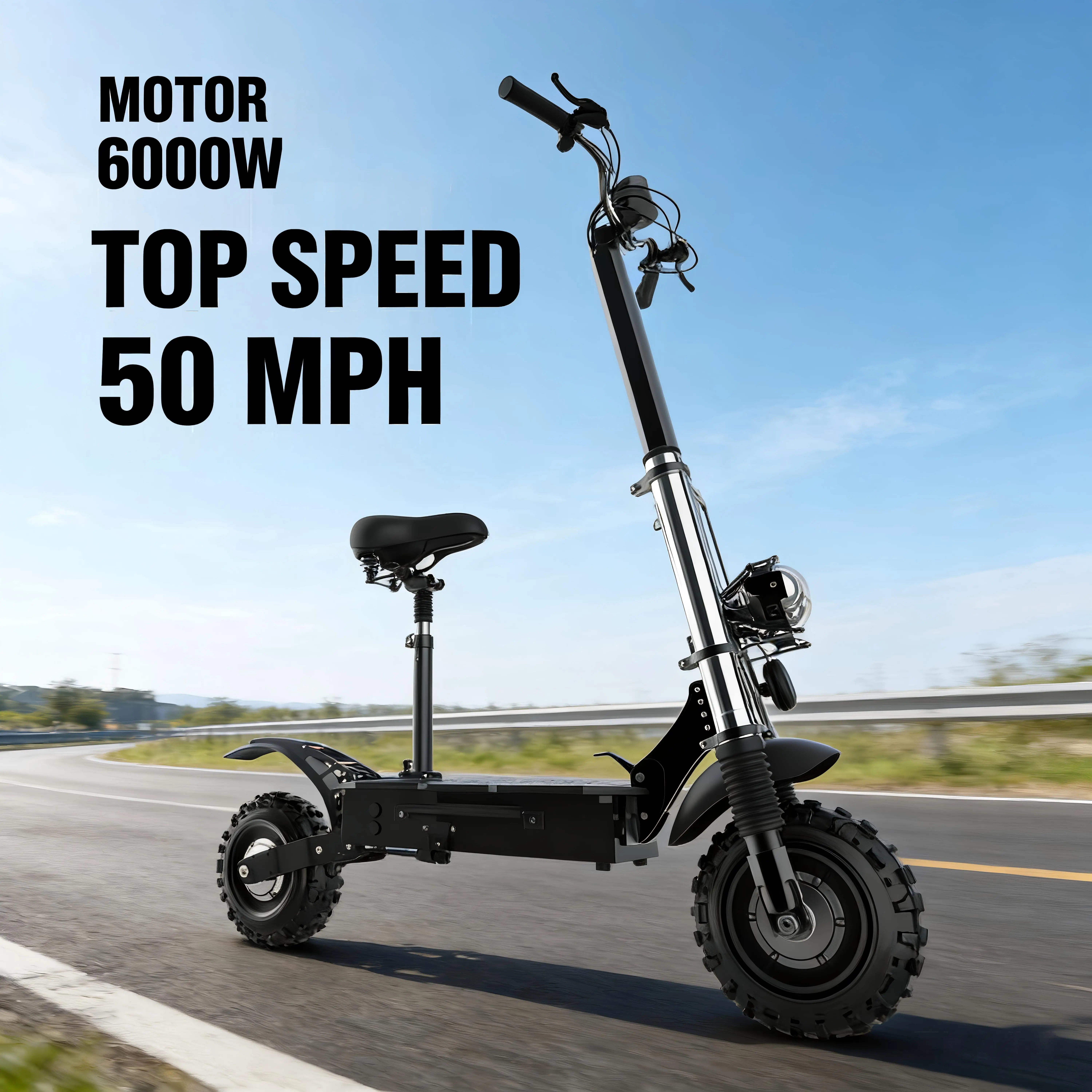 

X60 Adult Electric Scooter with Seat, 6000W Dual Motor, 50 MPH Max Speed, 50 Miles Long Range, Hydraulic Shock Absorption