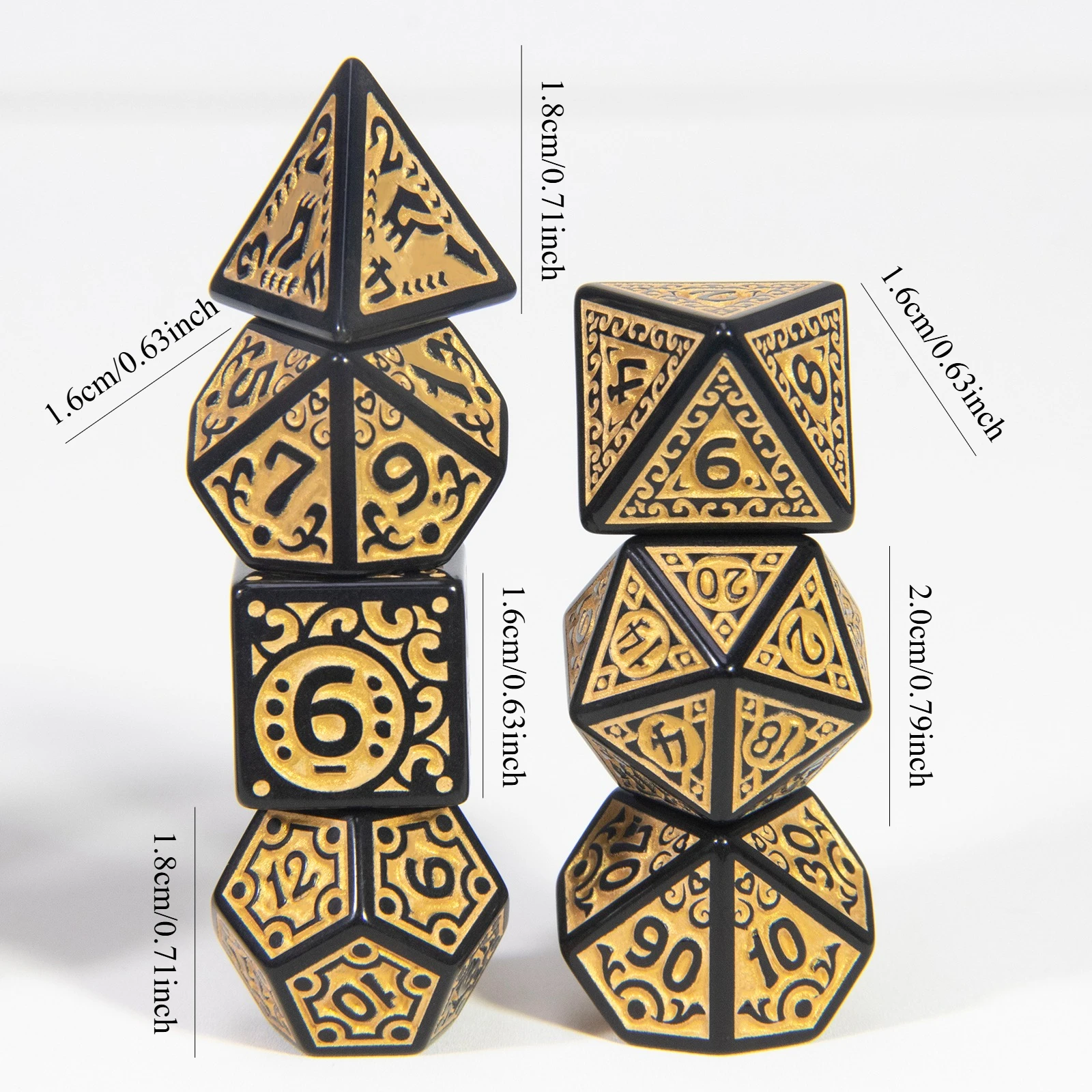 DND Dice Set of 7 Pieces, D4-D20 Polyhedral Dice with Vintage Patterns for Tabletop Game