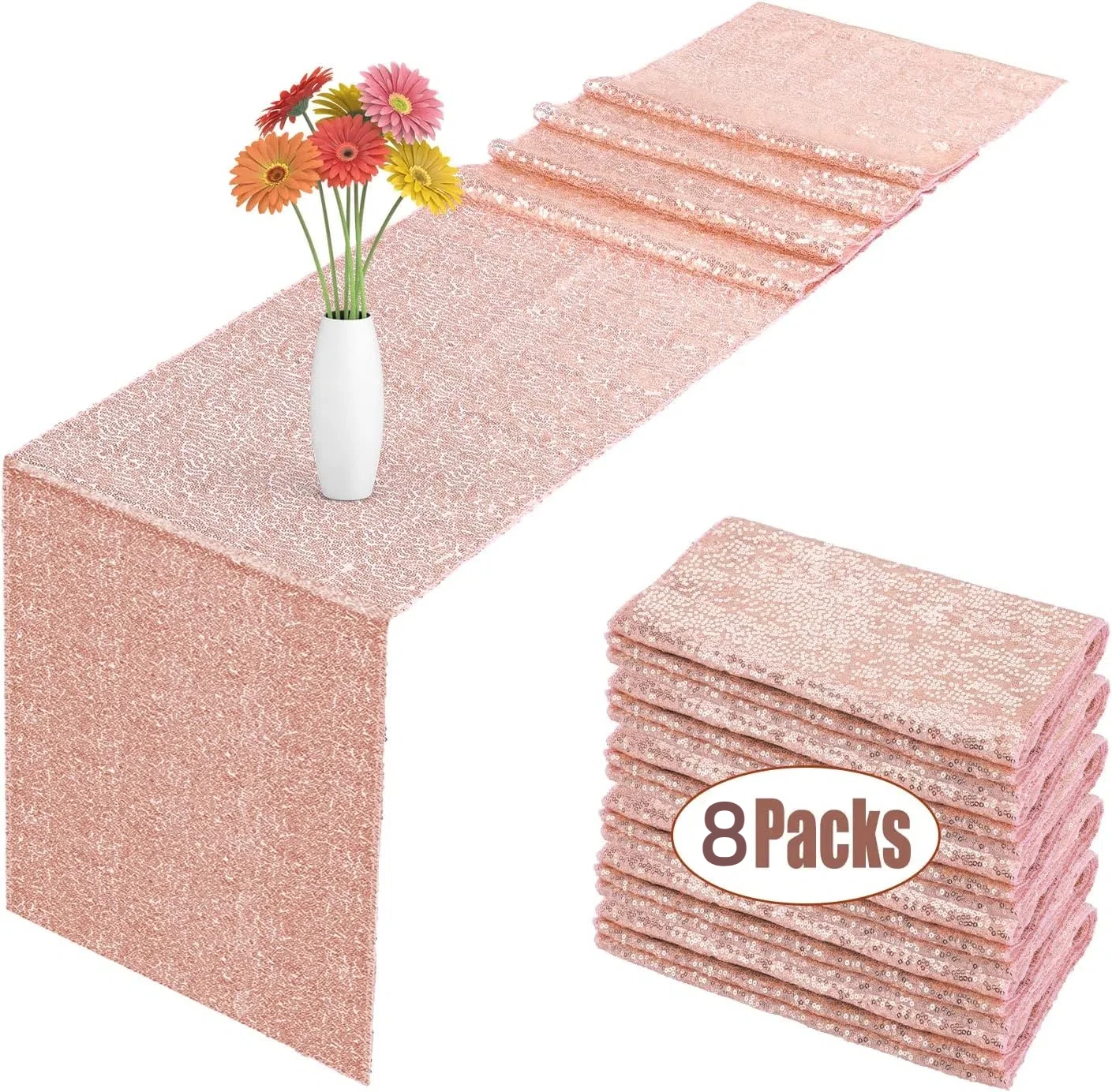 

Sequin Table Runner Rose Gold, 8Pcs - 12x72 Inche Glitter Rose Gold Table Runner for Rectangle Table for Birthday, Wedding, Banq