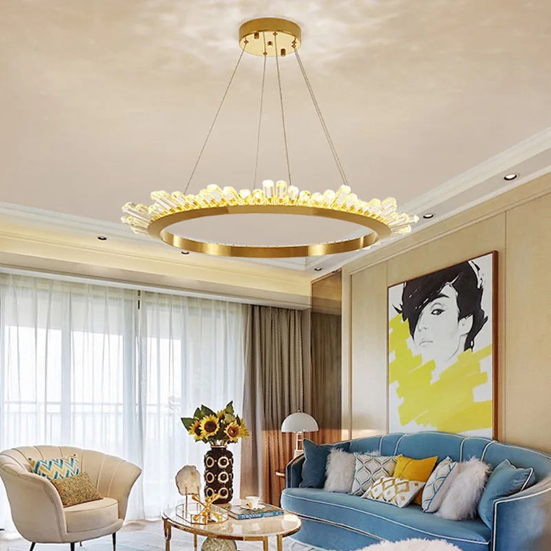 European Luxury Living Room Crystal Chandelier Modern Villa Hall Circular Dining  Bedroom Iceberg Indoor Pendant Lighting