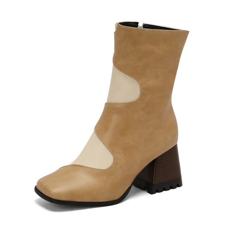 Fashion Women's Boots Chunky Heels Casual Shoes Woman Color Blocking Design Ankle Boots Autumn Winter Plus Size 42 43 WSH5173