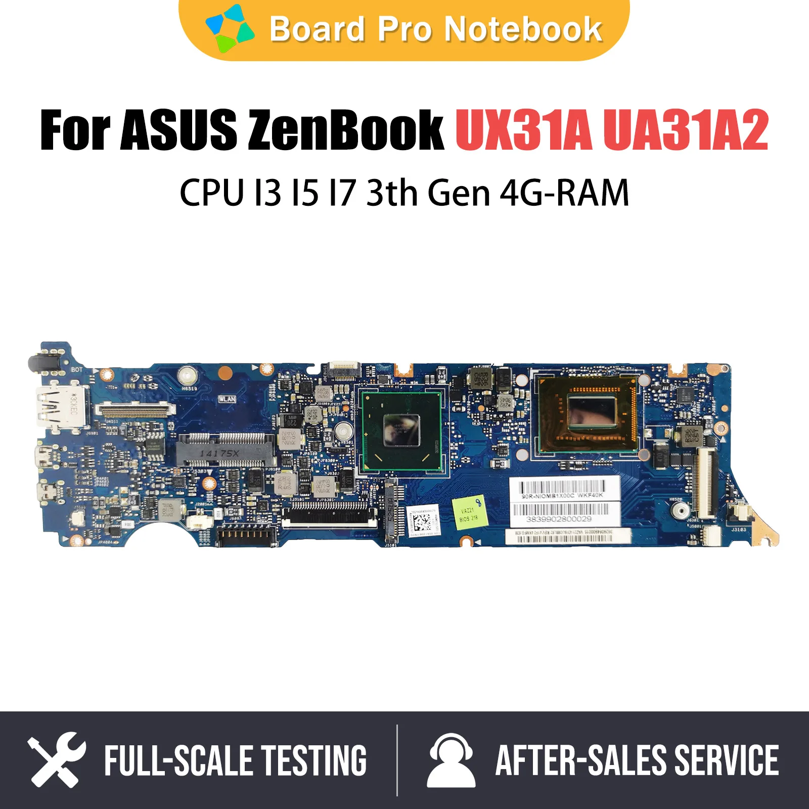 

UX31A UX31A2 Mainboard For ASUS ZenBook UX31A UA31A2 With I3 I5 I7 3th Gen CPU 4GB RAM Laptop Motherboard REV2.0-4.1