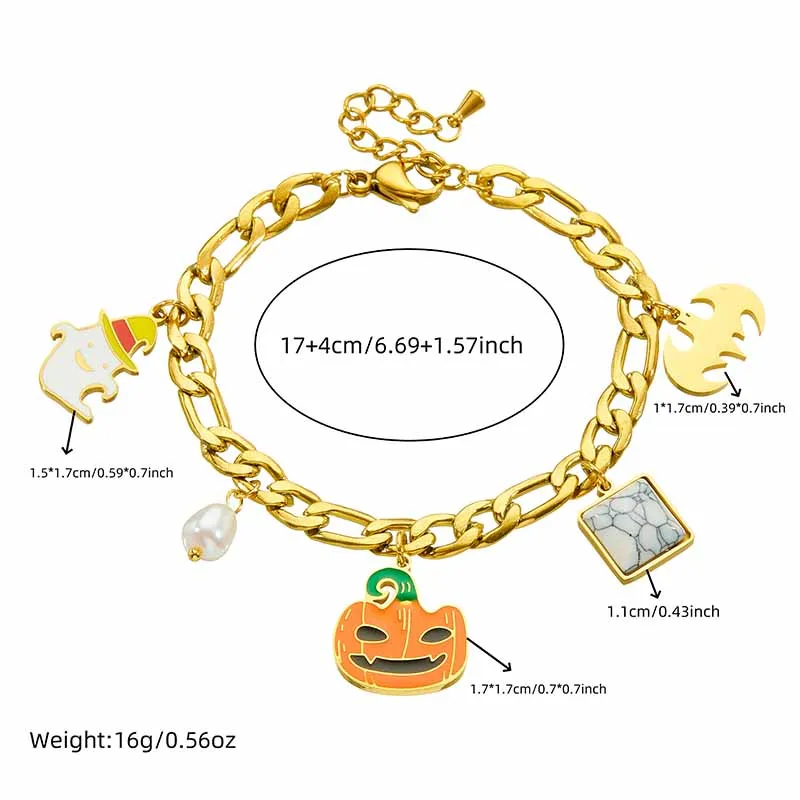 LAMENGLY 316l Stainless Steel Halloween Fun Pumpkin Bat ghost Charm Hand Chain Women Hyperbole Trend Bracelet Holiday Gift