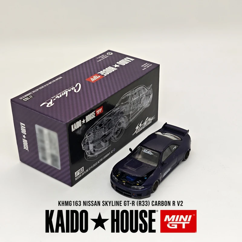 kaido-house-1-64-khmg163-gt‑r-r33-カーボンr-v2-ダイキャストモデル-rhd-パープルカーボンファイバーテクスチャボディ-在庫あり