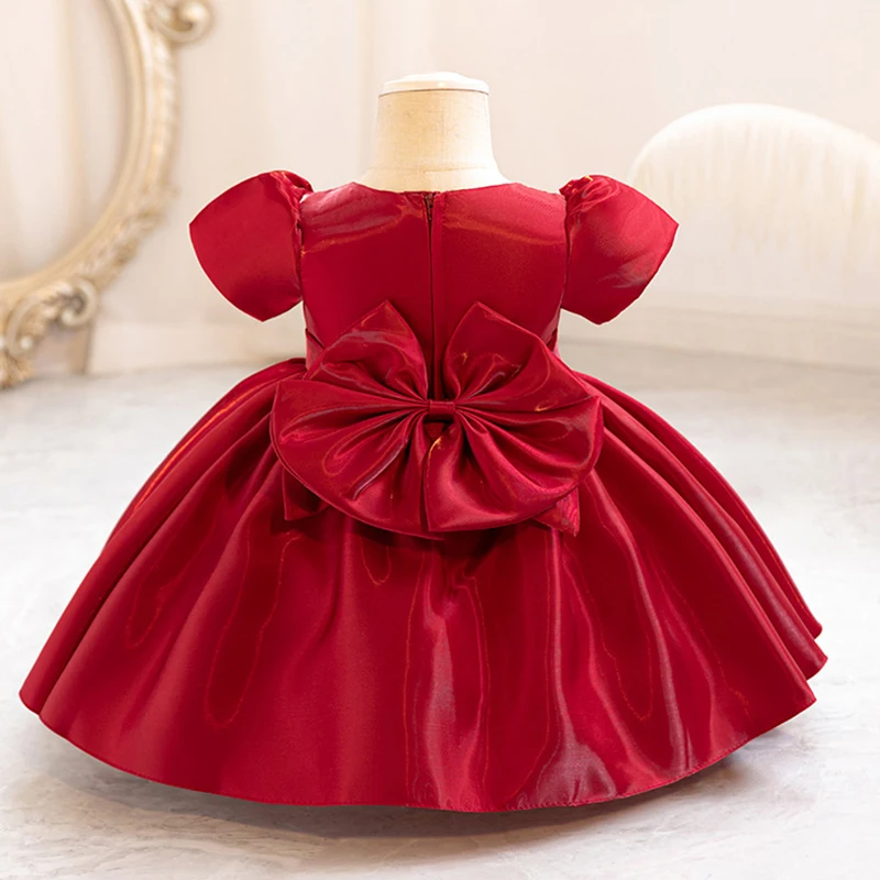Christmas Dress For Girls Elegant Big Bow Princess Dress Baby Girl 1st Birthday Party Infant Dress Gown Luxury New Year Dress