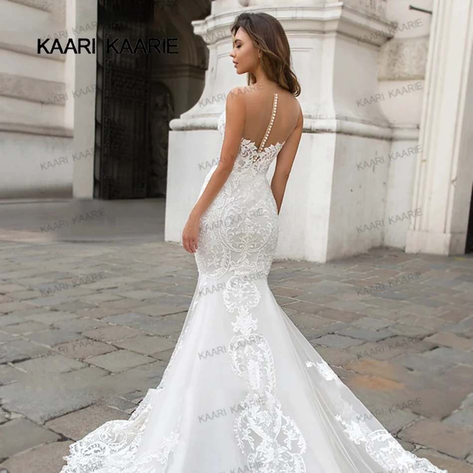 KAARI KAARIE Exquisite Lace Mermaid Wedding Dresses Luxury  Button Court train Bridal Gown vestido de novia