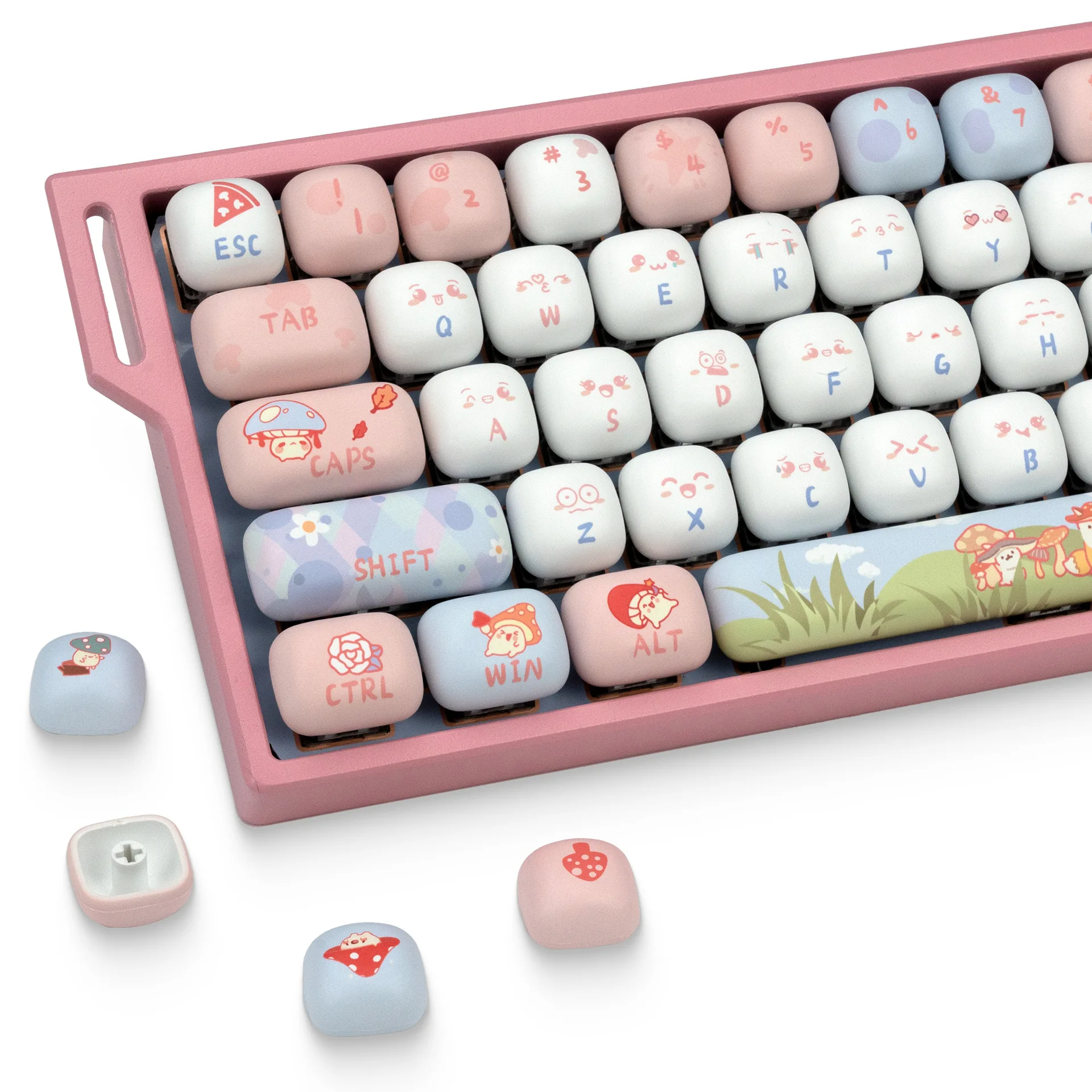 138Keys Cute Bread Keycap MOG PBT Thermal Sublimation Round Mantou Keycaps for DIY Mechanical Keyboard Ergonomic Key Caps Gifts