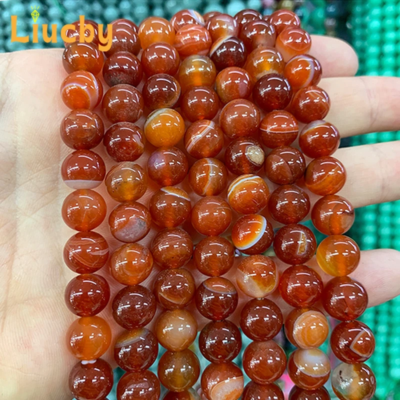 Red Line Agate Pearl Round Beads Natural Stone DIY Fashion headwear Ear Studs for Jewelry Making 15