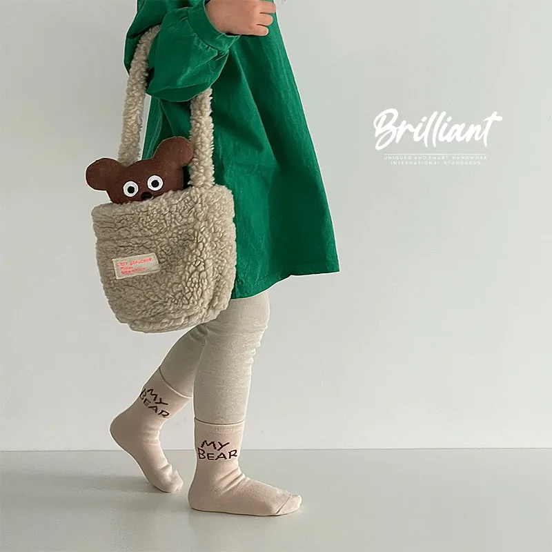 Calcetines de algodón con patrón de oso para niños y niñas, 1-9T, otoño